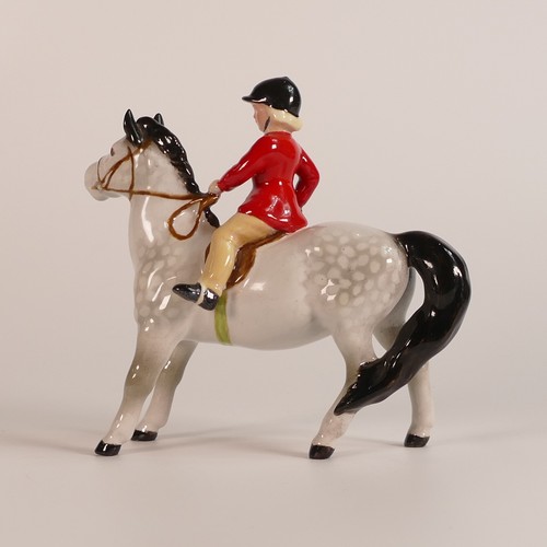 386 - Beswick Girl on grey pony, model 1499, this item decorated off the factory at later date from produc... 