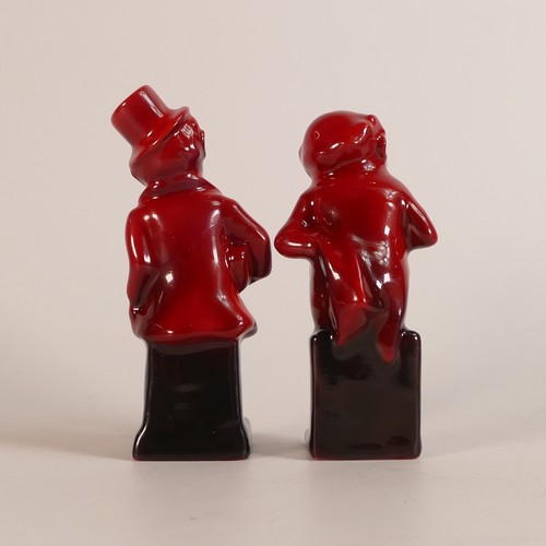 413 - Royal Doulton prototype Dickens character figures Mr Pickwick and Trotty Veck, both in Flambe glazes... 