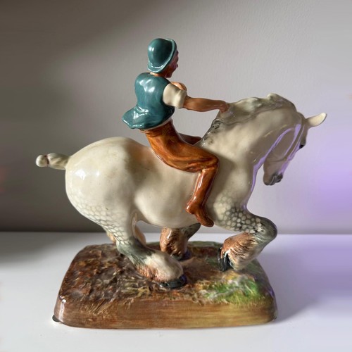 438 - Royal Doulton character figure The Farmers Boy HN2520, young boy riding a unsaddled shire horse, h.2... 