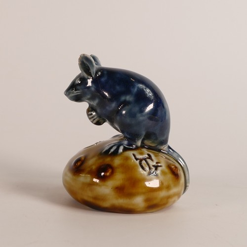 471 - George Tinworth for Doulton Lambeth, model of a mouse atop a bun with crumb in hand. Impressed 'GT' ... 