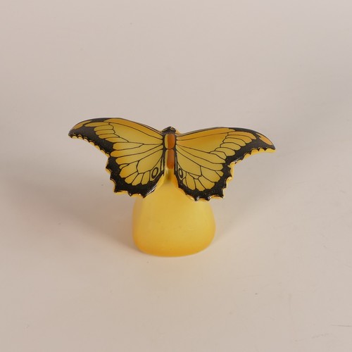 481 - Royal Doulton, unusual butterfly HN162 on pedestal in yellow colourway. Underglaze printed green 'Fl... 