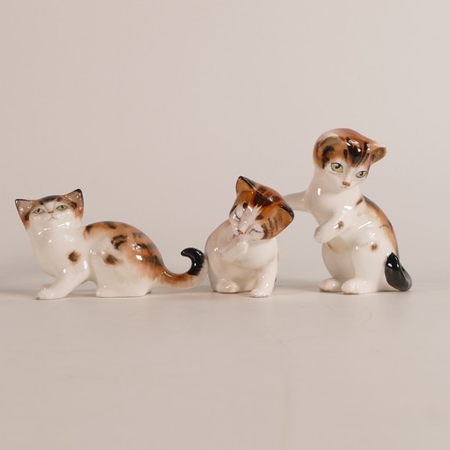 482 - Royal Doulton, five small models of Cats to include Lucky, Kitten with Cat Food Tins and three strip... 