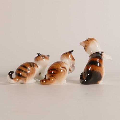 482 - Royal Doulton, five small models of Cats to include Lucky, Kitten with Cat Food Tins and three strip... 