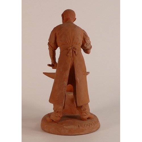 486 - Peggy Davies Terracotta studio model of a Blacksmith. Incised signature to edge of base. a/f. Height... 