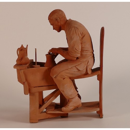 487 - Peggy Davies Terracotta studio model of a Potter. Incised signature to back of chair. a/f. Height: 2... 