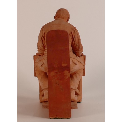 487 - Peggy Davies Terracotta studio model of a Potter. Incised signature to back of chair. a/f. Height: 2... 