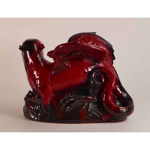 498 - Royal Doulton, veined Flambe model of a dragon. Signed AM to base. Height: 20cm