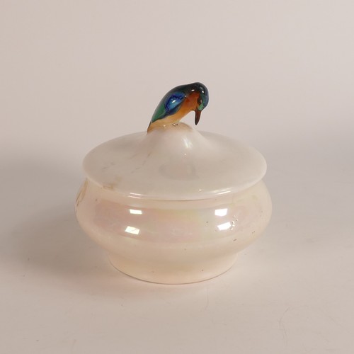 533 - Royal Doulton, lustre powder pot with Kingfisher finial lid. Printed green 'Royal Doulton' backstamp... 