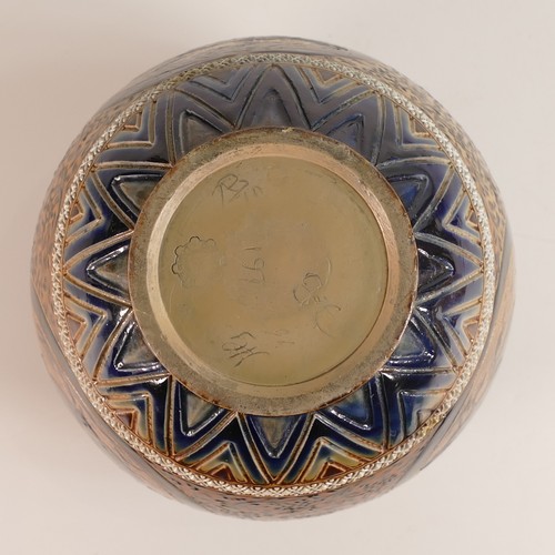 539 - Florence Barlow for Doulton Lambeth, a Stoneware Jardinière decorated with three panels of various s... 