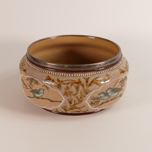 544 - Florence Barlow for Doulton Lambeth, a Stoneware footed bowl, Pate sur Pate decorated all around wit... 