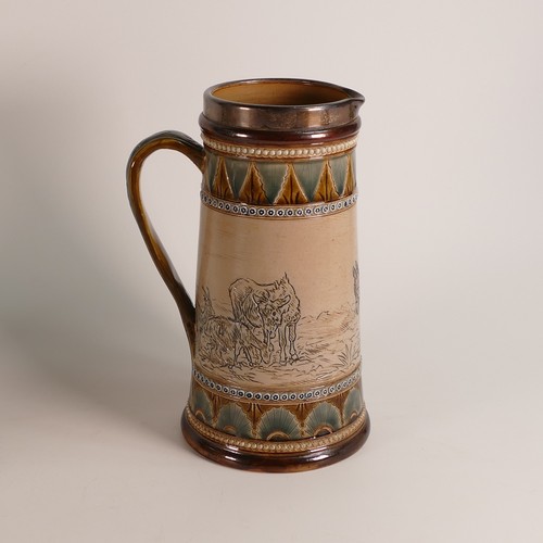 547 - Hannah Barlow for Doulton Lambeth, a Stoneware Lemonade jug, incised decoration all around with goat... 