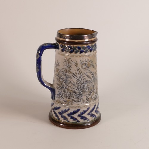 548 - Hannah Barlow for Doulton Lambeth, a Stoneware Lemonade jug, incised decoration all around with cats... 