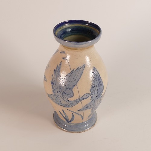 550 - Hannah Barlow for Doulton Lambeth, an unusual Stoneware vase, incised decoration all around with fly... 