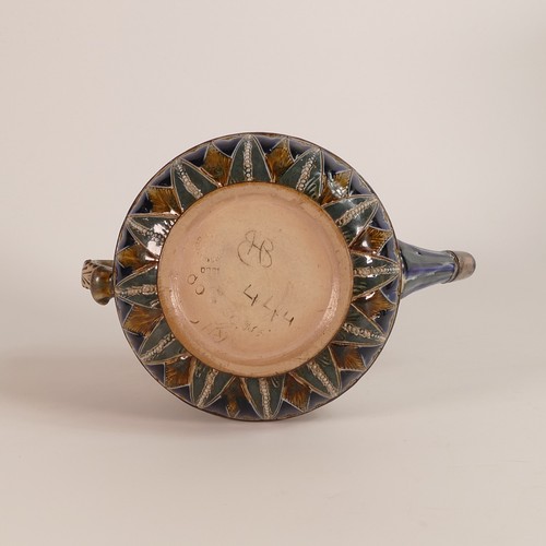 551 - Hannah Barlow for Doulton Lambeth, a Stoneware tea pot, incised decoration all around with rabbits, ... 