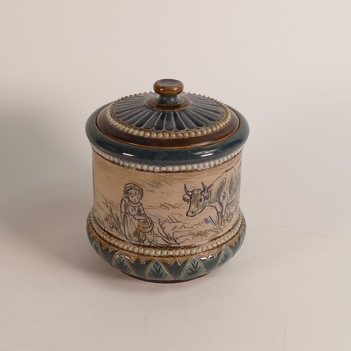 552 - Hannah Barlow for Doulton Lambeth, a Stoneware jar & cover, incised decoration all around with girls... 