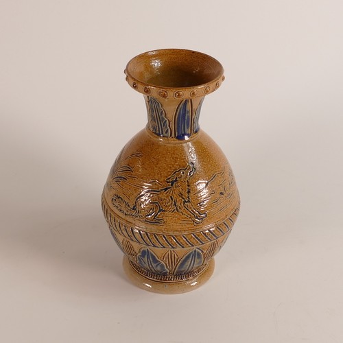 553 - Hannah Barlow for Doulton Lambeth, an early Stoneware vase, incised decoration all around with runni... 