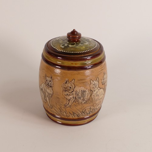 554 - Hannah Barlow for Doulton Lambeth, a Stoneware jar & cover, incised decoration all around with cats,... 