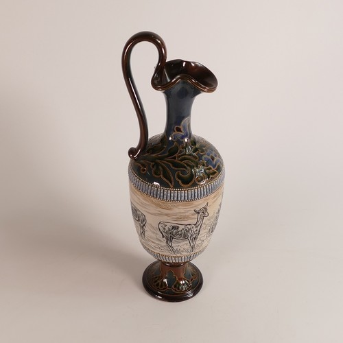 556 - Hannah Barlow for Doulton Lambeth, a Stoneware ewer, incised decoration all around with Deer and Sta... 