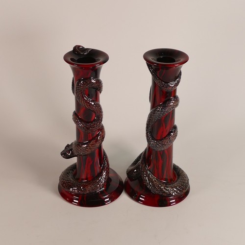 563 - Royal Doulton Burslem Artware Panya Snake candlestick and Puning Snake candlestick,  limited edition... 