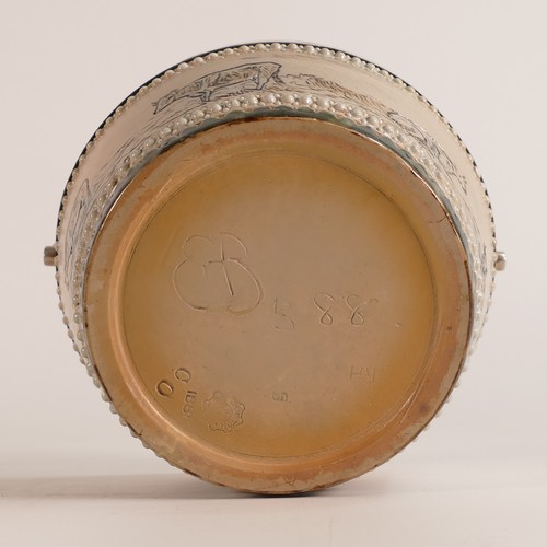 567 - Hannah Barlow for Doulton Lambeth, a Stoneware jar with silver plated handle and lid, marked Mappin ... 