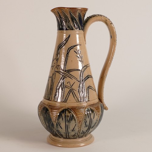 568 - Hannah Barlow for Doulton Lambeth, an early Stoneware ewer, incised decoration all around with duck ... 