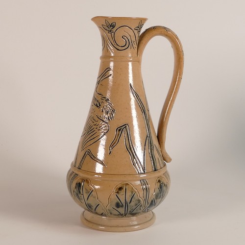 571 - Hannah Barlow for Doulton Lambeth, an early Stoneware ewer, incised decoration all around with a sea... 