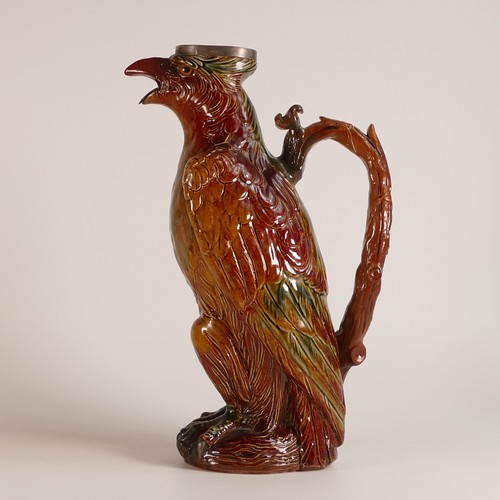 576 - 19th C Doulton Lambeth Stoneware eagle ewer, designed by Mark V Marshall, with silver mounts, impres... 