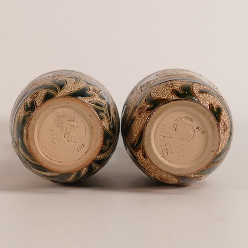 584 - Eliza Simmance for Doulton Lambeth, 
a pair of baluster form vases with tube lined scrolling foliate... 