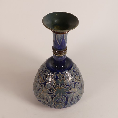 591 - Martha M Rogers for Doulton Lambeth, a bottle form vase decorated with incised urns surrounded by sc... 