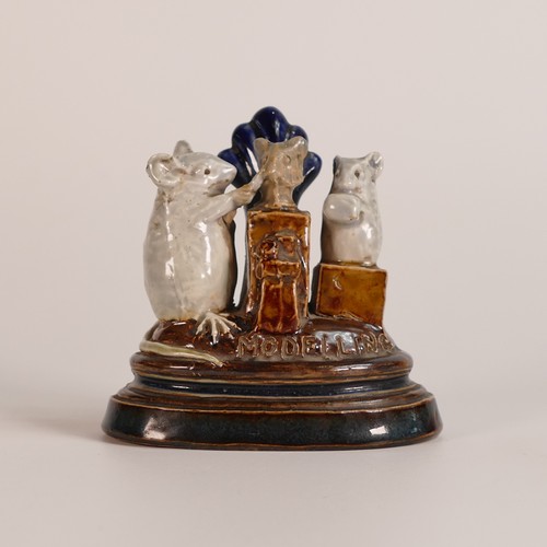 613 - George Tinworth for Doulton Lambeth, a stoneware comical mouse group menu holder, titled 