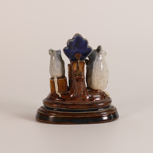 613 - George Tinworth for Doulton Lambeth, a stoneware comical mouse group menu holder, titled 