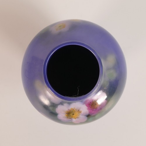 630 - Royal Doulton Titanian vase decorated with flowers by S Hall, h.14.5cm.