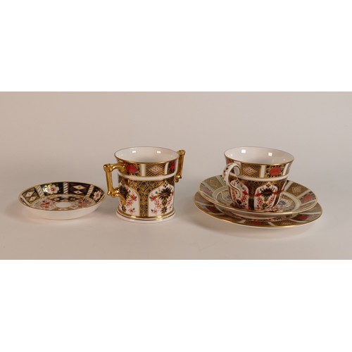 759 - Royal Crown Derby bone China Imari 1128 trio, Imari Loving Cup1128 and also a Pin Tray in Pattern 24... 