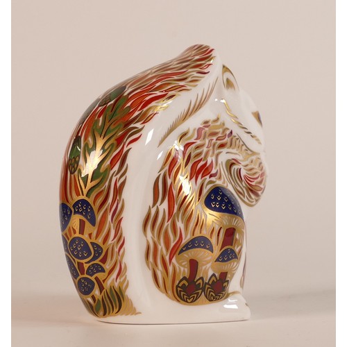 768 - Royal Crown Derby, Stoney Middleton Squirrel paperweight. Gold stopper with certificate