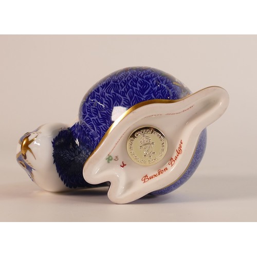 772 - Royal Crown Derby, Buxton Badger paperweight. Gold stopper with certificate. Boxed.