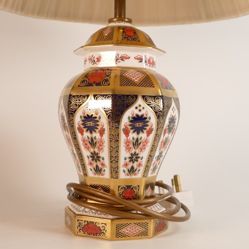 776 - Royal Crown Derby lamp base decorated in the 1128 Old Imari design, pottery height .23.5cm, with lin... 