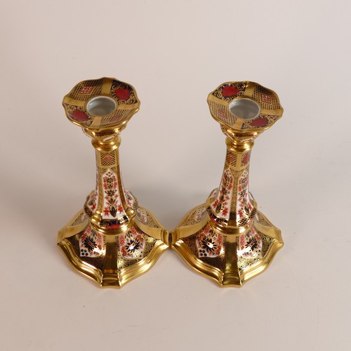 778 - Royal Crown Derby, pair of candlesticks, decorated in the 1128 Old Imari design, h.17.5cm, limited e... 