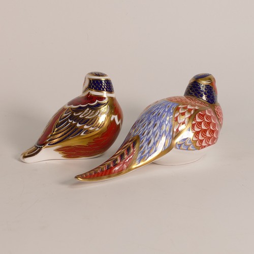 787 - Royal Crown Derby, Pheasant paperweight together with a Red Chaffinch, no stopper and silver stopper... 