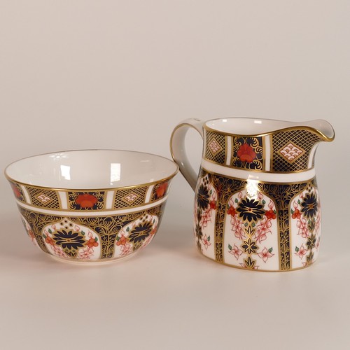 791 - Royal Crown Derby Imari 1128 pattern tea pot, open sugar bowl & milk jug, height of teapot 20cm (3).