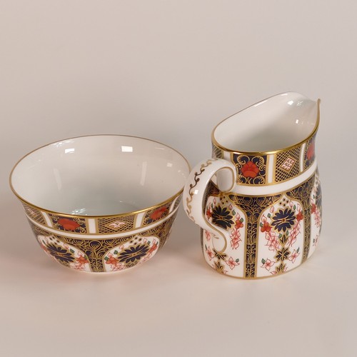 791 - Royal Crown Derby Imari 1128 pattern tea pot, open sugar bowl & milk jug, height of teapot 20cm (3).