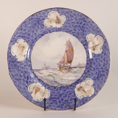 799 - Royal Crown Derby, two hand painted cabinet plates. Includes W. E. J. Dean boating scene example wit... 