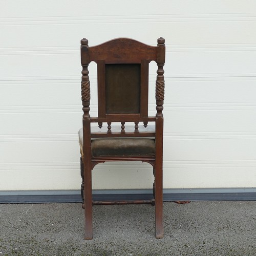 803 - Gillows, Victorian upholstered chair. Deep carved foliate headrest with carved supports and central ... 