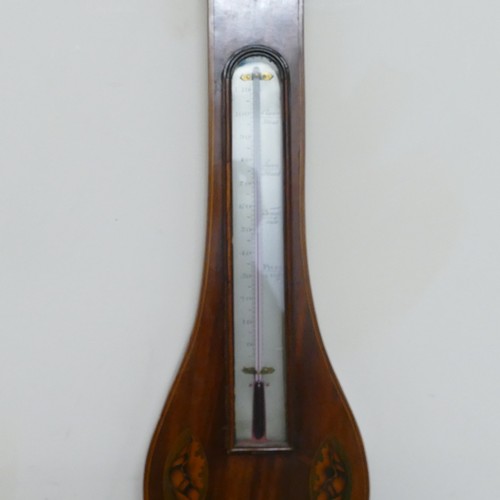 806 - P. Riva of Glasgow, 19th century Mahogany barometer with shell inlay and silvered dial. Height: 98cm