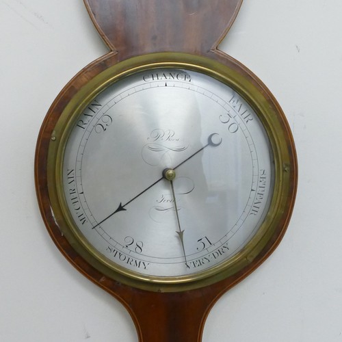 806 - P. Riva of Glasgow, 19th century Mahogany barometer with shell inlay and silvered dial. Height: 98cm