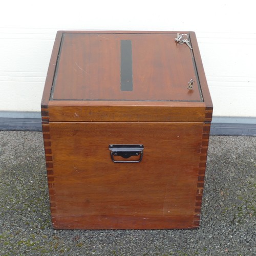 808 - Early 20th century Ballot box. Locking front door. Keys present. Height: 45cm