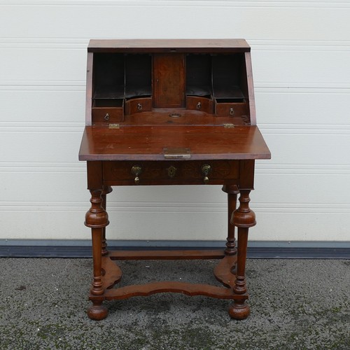 825 - Victorian Burrwood marquetry veneer Bureau on trumpet form supports and shaped stretchers, Tear drop... 