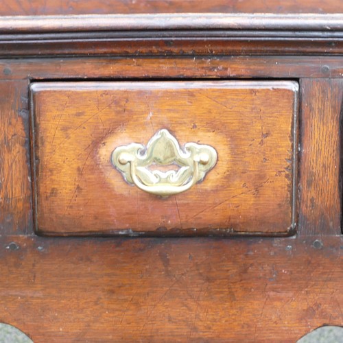 827 - Georgian Oak Dresser. Upper section with shaped frieze and one central locking cupboard to upper she... 