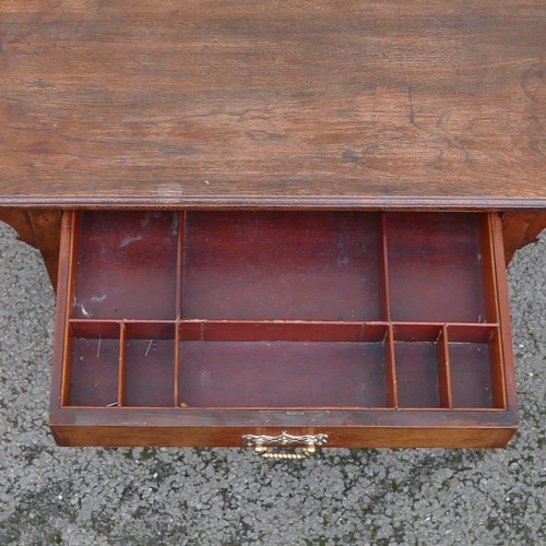 830 - Victorian Work / Sewing table. Rectangular form with central drawer and brass pull handle and shaped... 