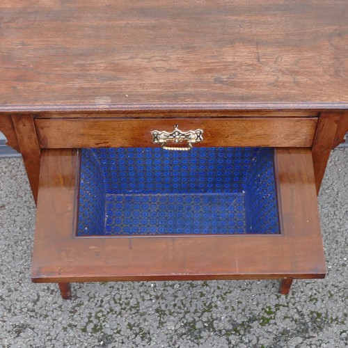 830 - Victorian Work / Sewing table. Rectangular form with central drawer and brass pull handle and shaped... 