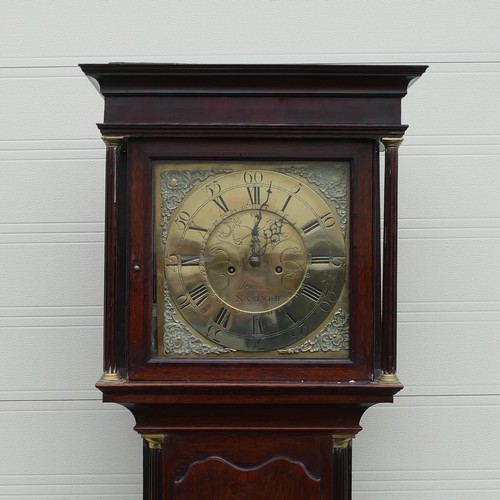 833 - Stanyer of Nantwich, Georgian longcase / Grandfather clock. Fluted column decoration with brass base... 